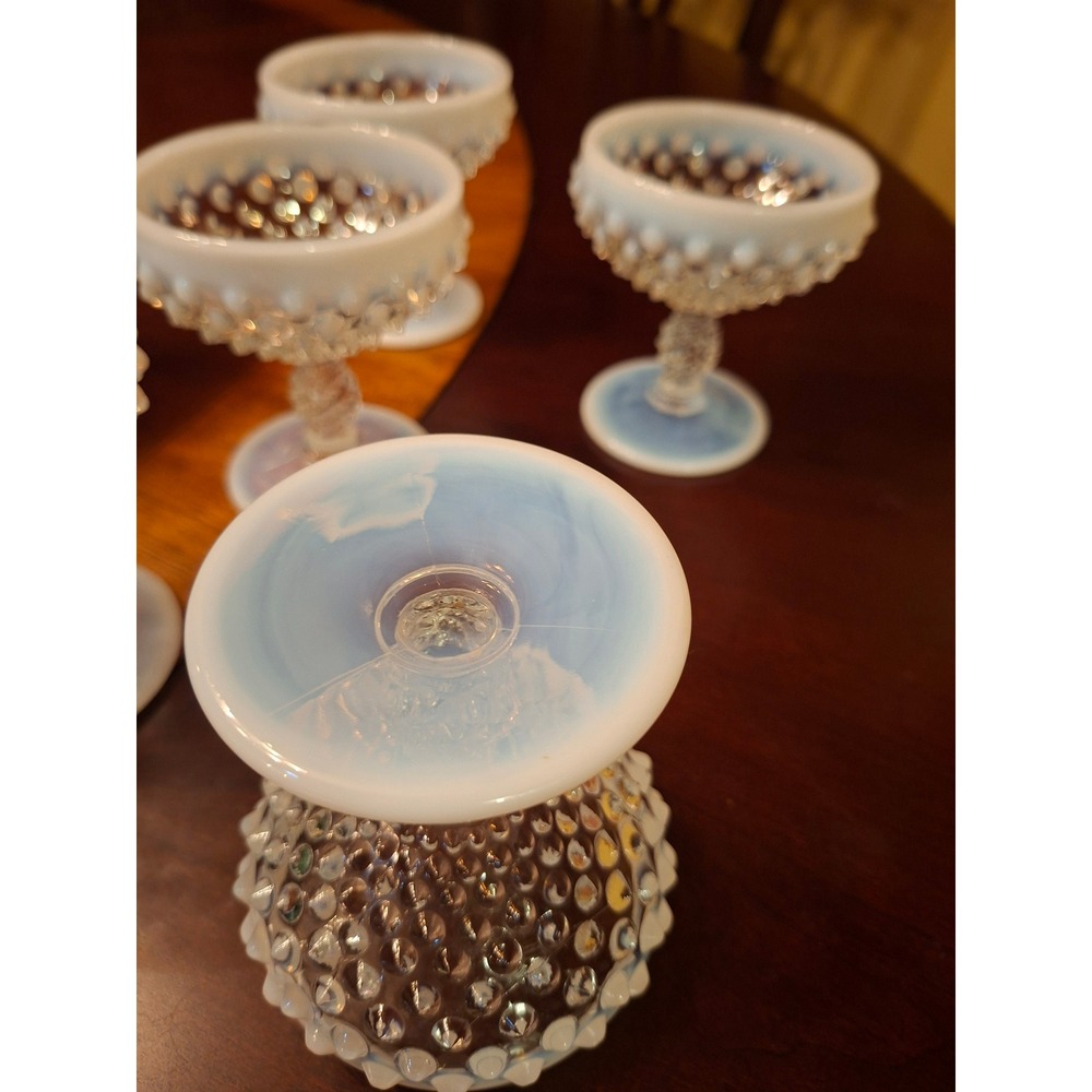 Fenton Moonstone Hobnail Opalescent Glass Sherbet Dessert Cups Set of 6 Vintage - Picture 4 of 6